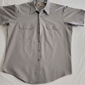 Big Mac Workwear Shirt Mens Large 16-16.5 Gray Khaki Button Up Short Sleeve